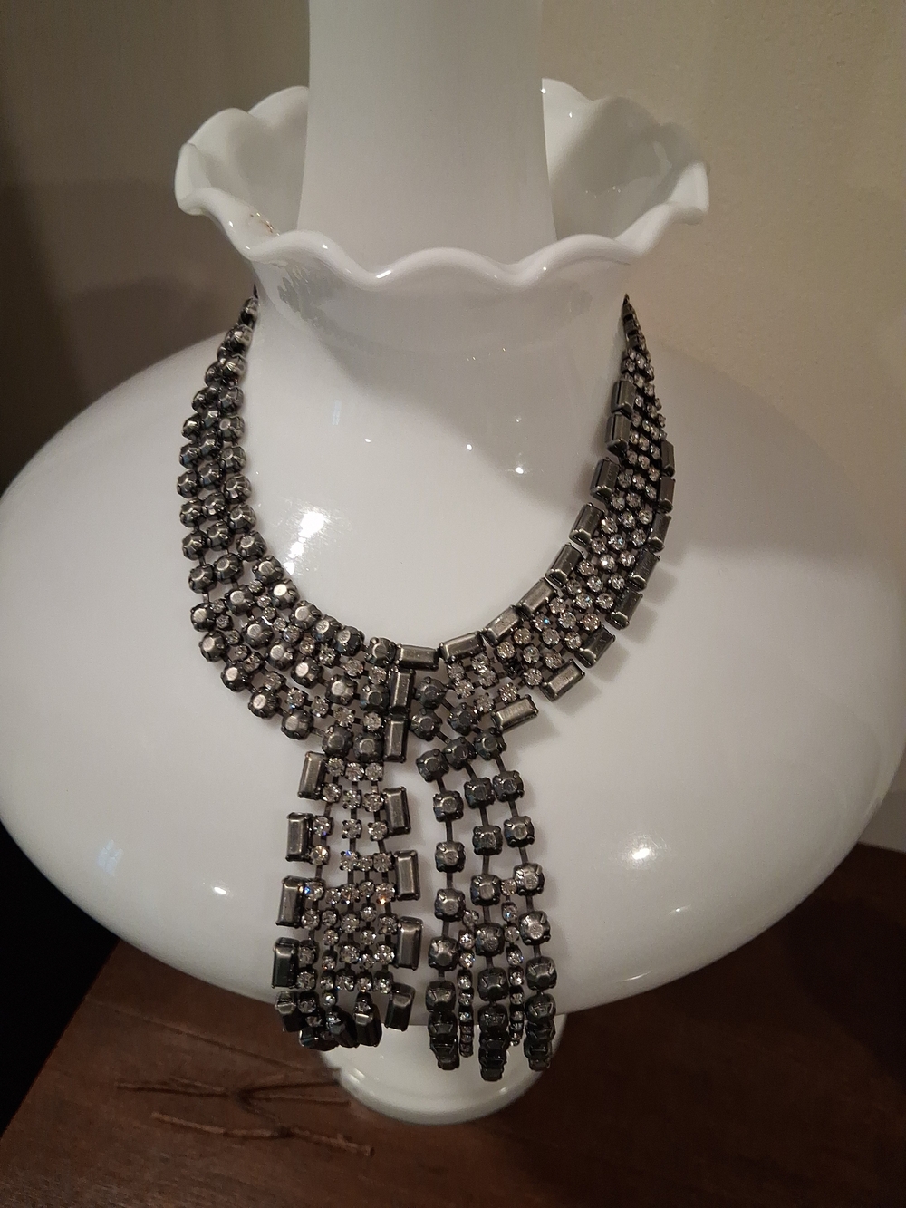 Gunmetal Crystal Fringe Collar Necklace - Women Jewelry